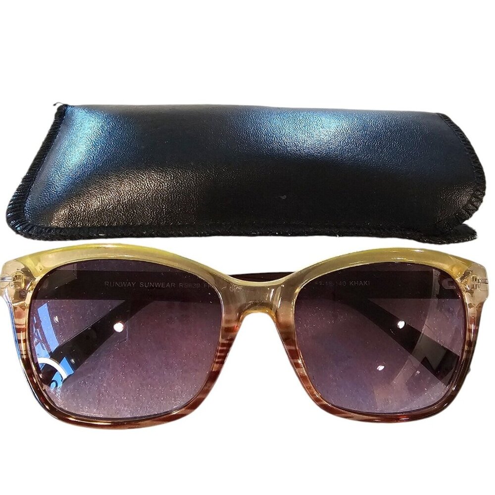 Cateye Runway Sunwear Sunglasses Cream Purple Lenses Retro Mod RS639 Khaki